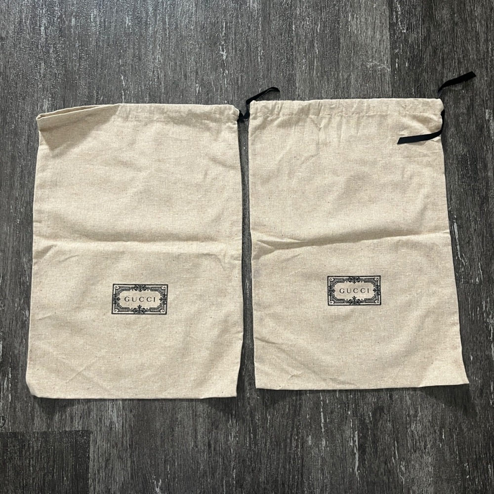Gucci Dust Bags Set Authentic Beige Canvas Drawstring Shoe Pouch Two Bags